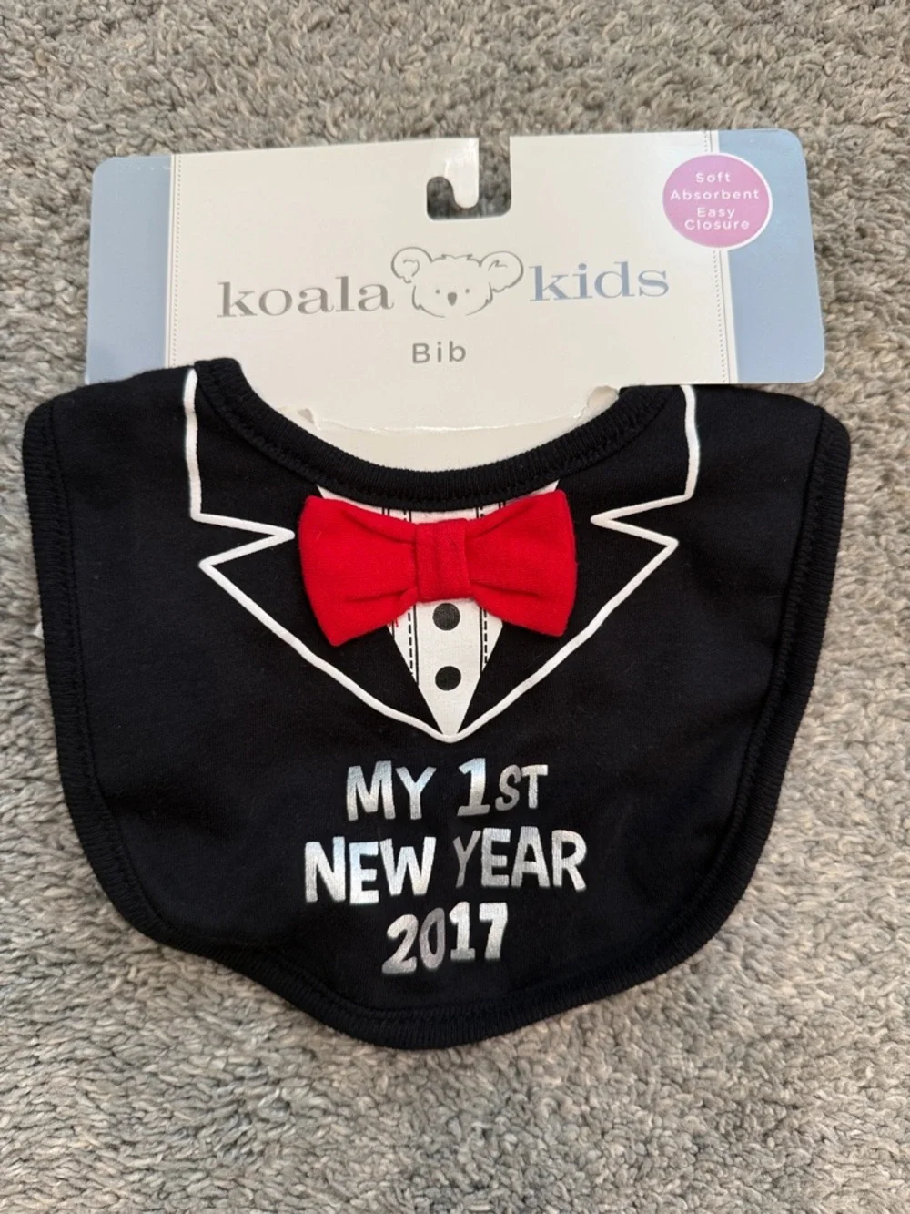 ☀️ Koala Kids | my 1st New Years 2017 Black Bib with Red Bow Tuxedo Design